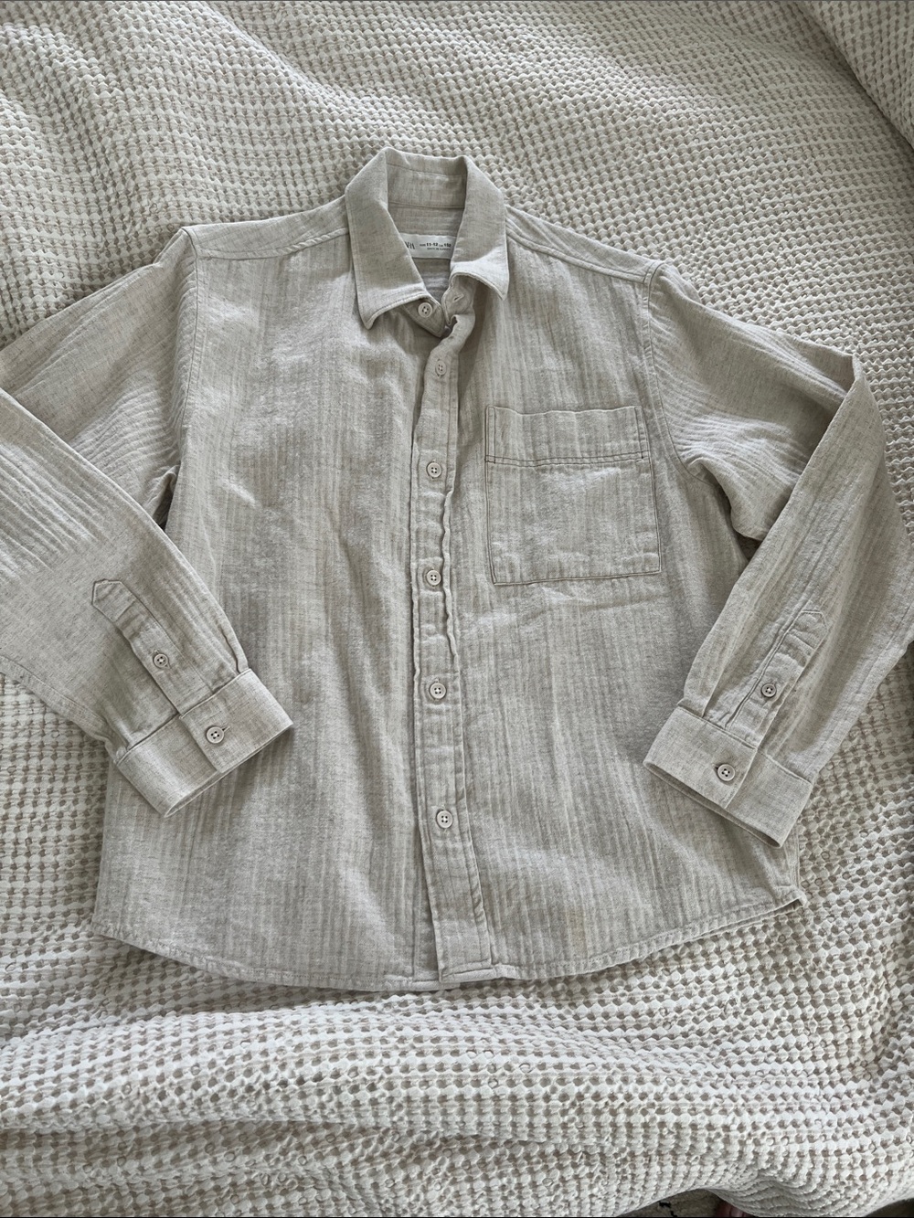 Zara Light Beige Linen-Blend Button-Up Shirt for boys